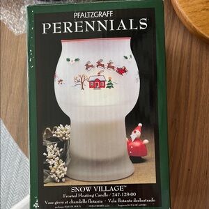 Pfaltzgraff Perennials Snow Village floating candle with Santa Design